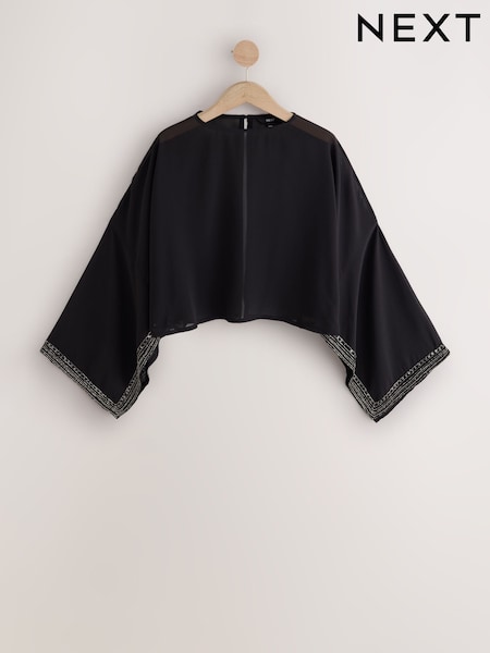 Black Embellished - Sheer Cape Cover-up