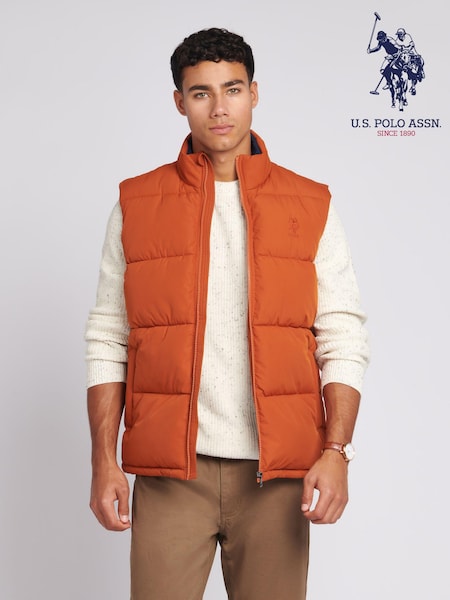 U.S. Polo Assn. Orange Mens Thick Quilted Gilet (Q79663) | €122