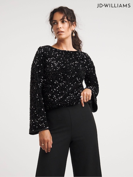 JD Williams Black Slash Neck Sequin Top (Q79947) | €21.50