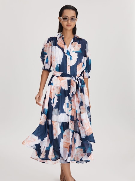 Leo Lin Printed Bishop Sleeve Midi Dress (Q79968) | 2,945 QAR