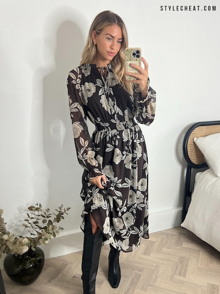 Черный - Style Cheat Gwen Elasticated Waist Midi Dress (Q80001) | €20