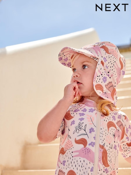 Ecru/Pink Unicorn Swim Legionnaire Hat (3mths-10yrs) (Q80270) | AED26 - AED33