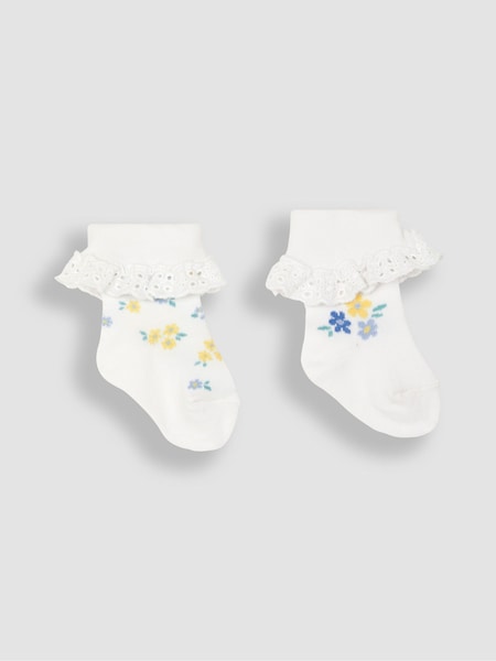 JoJo Maman Bébé White Floral 2-Pack Frilly Socks (Q80304) | €12.50