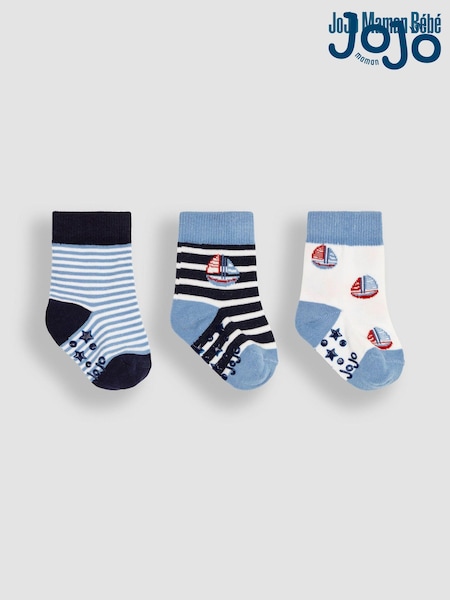 JoJo Maman Bébé Blue 3-Pack Nautical Socks (Q80311) | €5.50