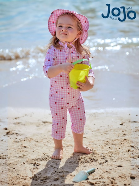 JoJo Maman Bébé Pink Gingham UPF 50 1-Piece Sun Protection Suit (Q80316) | €27