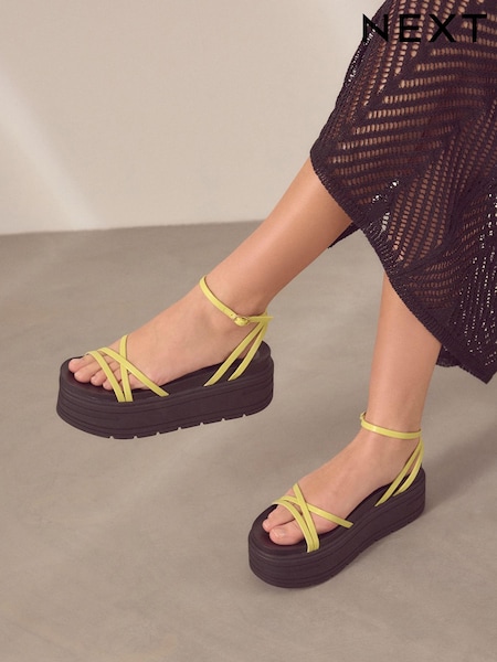 Lime Green Regular/Wide Fit Chunky Strappy Flatform Sandals (Q80403) | €13
