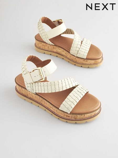 White Forever Comfort® Leather Cork Flatform Sandals (Q80413) | €21