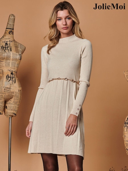 Jolie Moi Long Sleeve Fit & Flare Knit Dress (Q80456) | 243 LEI