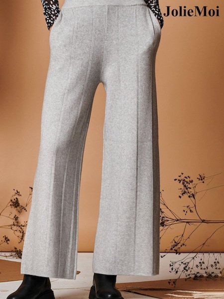 Jolie Moi Grey Vertical Line Knit Flared Trousers (Q80495) | €26