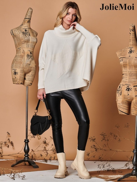 Creme - Jolie Moi Star Front Roll Neck Knit Jumper (Q80508) | 21 €