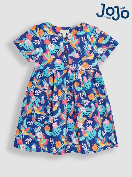 JoJo Maman Bébé Navy Blue Bird Button Front Pet In Pocket Summer Dress (Q80643) | €37