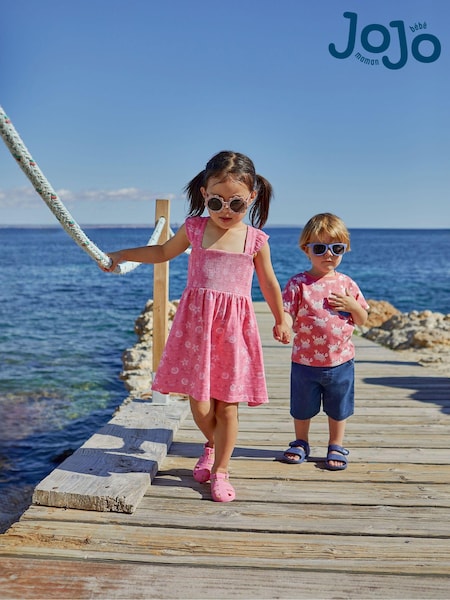 JoJo Maman Bébé Coral Pink Crab Cross Back Smocked Jersey Dress (Q80654) | € 32