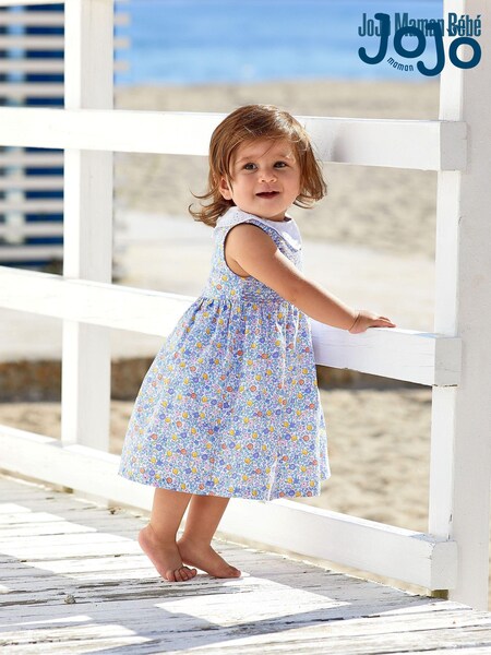 JoJo Maman Bébé Lilac Orange & Lemon Ditsy Floral Collar Smocked Dress (Q80668) | €47