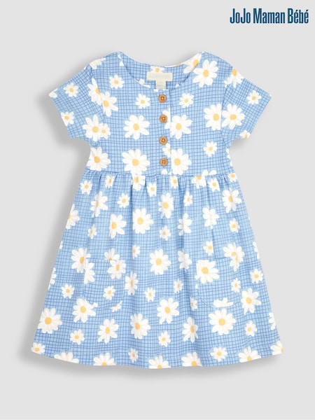 JoJo Maman Bébé Blue Daisy Button Front Jersey Dress (Q80675) | €37