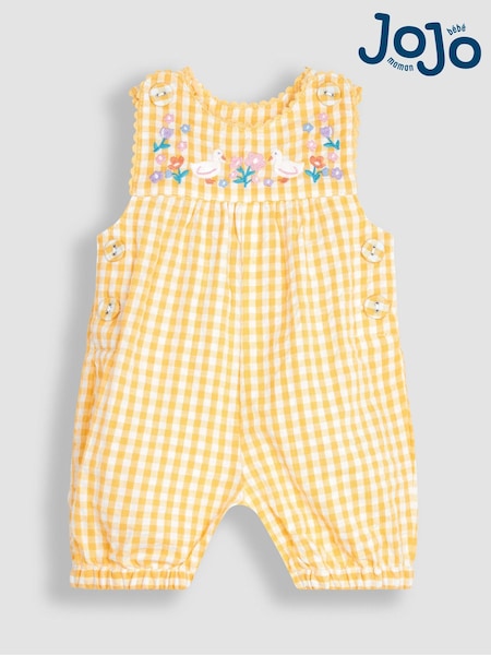 JoJo Maman Bébé Yellow Chick Appliqué Gingham Dungarees (Q80677) | €38