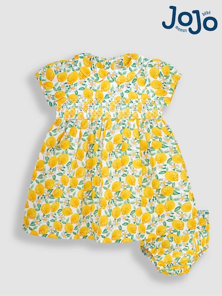 JoJo Maman Bébé White Lemon Bloom Smocked Dress (Q80681) | €49