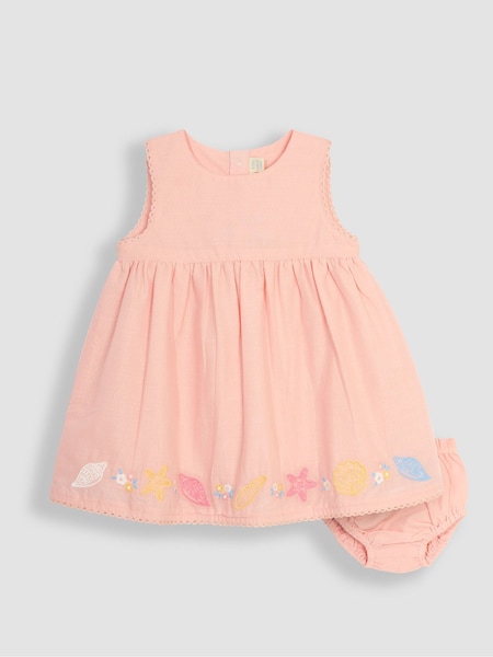 Korallenrosa mit Muscheln - Jojo Maman Bébé Babykleid mit Stickerei (Q80684) | 43 €