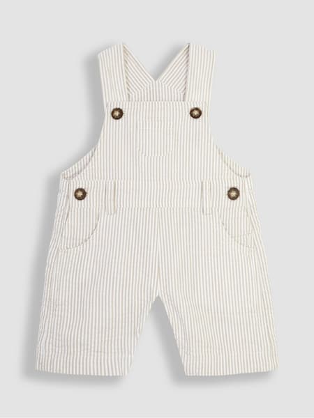 JoJo Maman Bébé Natural Seersucker Stripe Dungarees (Q80687) | SGD 46 - SGD 48