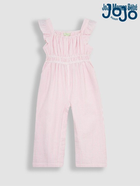 Jojo Maman Bébé Seersucker Stripe Frill Shoulder Jumpsuit (Q80704) | €39