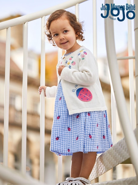 JoJo Maman Bébé Blue Ladybird Gingham Embroidered Summer Dress (Q80705) | €40
