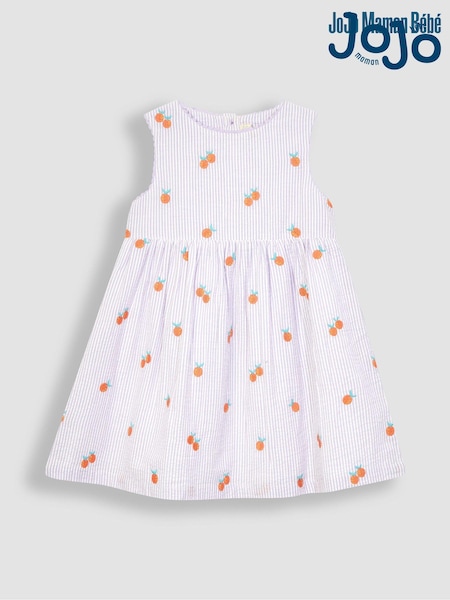 JoJo Maman Bébé Lilac Orange Stripe Embroidered Summer Dress (Q80708) | €40