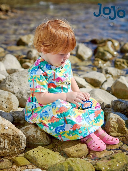 JoJo Maman Bébé Multi Dinosaur Button Front Pet In Pocket Summer Dress (Q80709) | €37