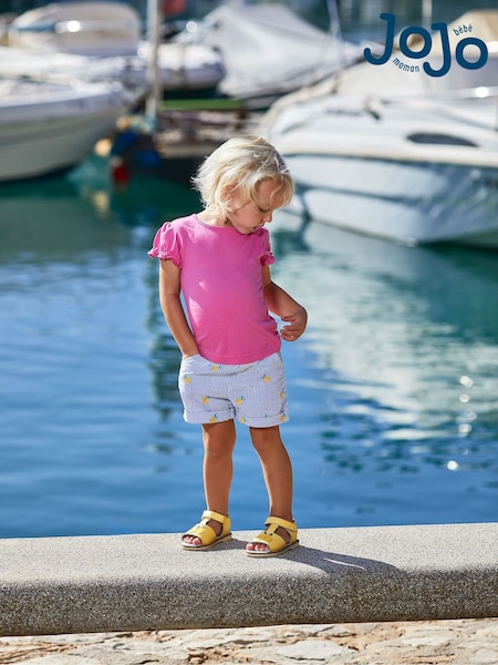 JoJo Maman Bébé Blue Lemon Embroidered Seersucker Pretty Shorts (Q80713) | €30