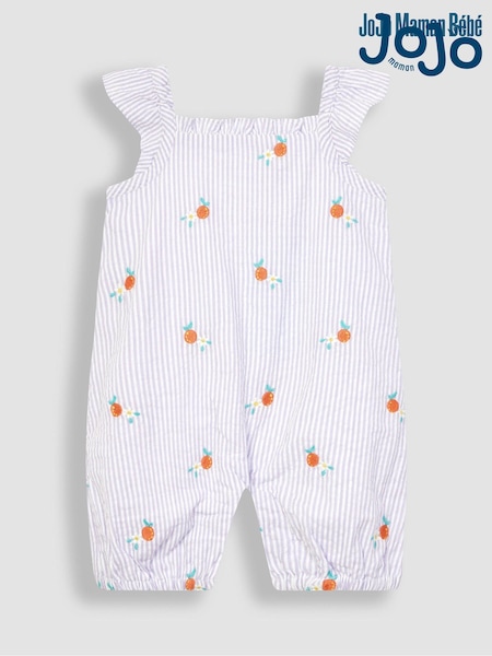 JoJo Maman Bébé Lilac Purple Orange Embroidered Seersucker Sunsuit (Q80714) | €13.50