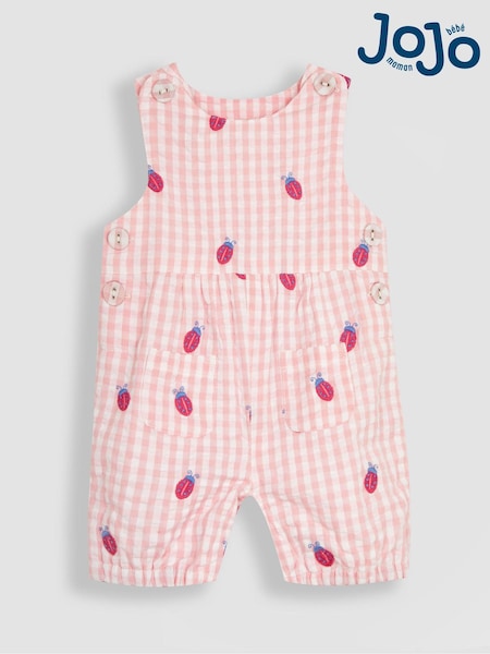 JoJo Maman Bébé Pink Ladybird Embroidered Gingham Dungarees (Q80721) | €42