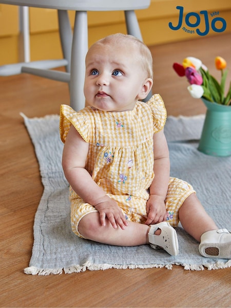 JoJo Maman Bébé Yellow Gingham Duck Embroidered Pretty Sunsuit (Q80722) | R$ 225