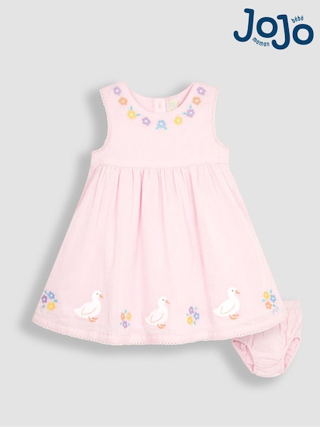 JoJo Maman Bébé Pink Duck Embroidered Baby Dress (Q80732) | €43