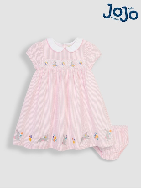 JoJo Maman Bébé Pink Bunny Embroidered Smocked Dress (Q80735) | €49