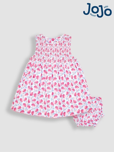 JoJo Maman Bébé Strawberry Bloom Smocked Baby Dress With Knickers (Q80741) | 41 €