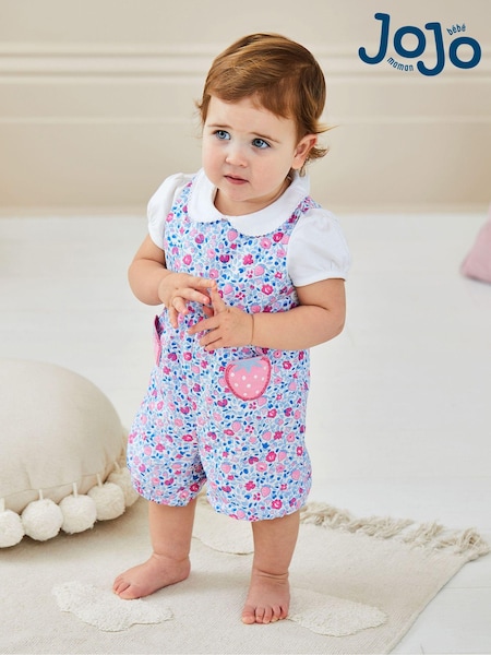 JoJo Maman Bébé Pink Strawberry Appliqué Pocket Ditsy Floral Dungarees (Q80753) | €38
