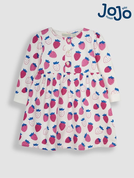JoJo Maman Bébé Pink Strawberry Button Front Sweat Jersey Dress (Q80755) | €39
