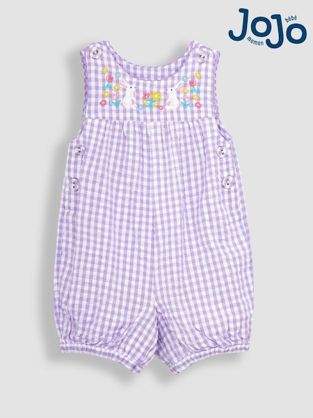 JoJo Maman Bébé Lilac Purple Bunny Appliqué Gingham Dungarees (Q80756) | € 38