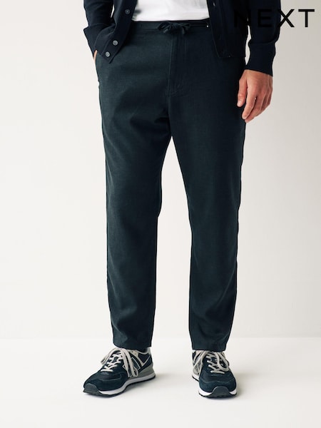 Black Linen Viscose Drawstring Trousers (Q80785) | €13