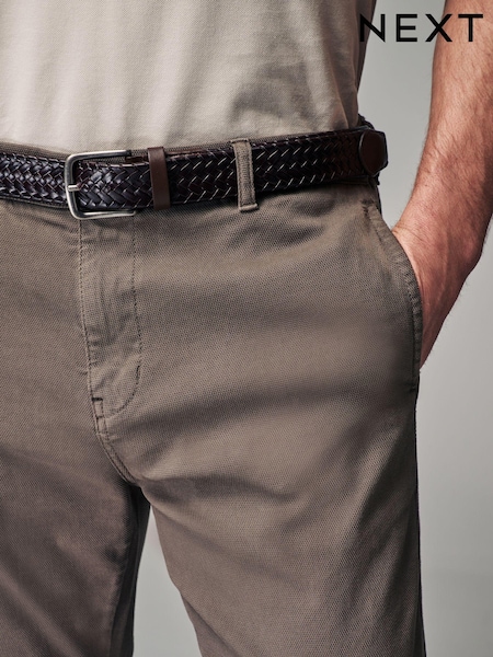 Mushroom Brown Slim Fit Textured Belted Trousers (Q80804) | €8