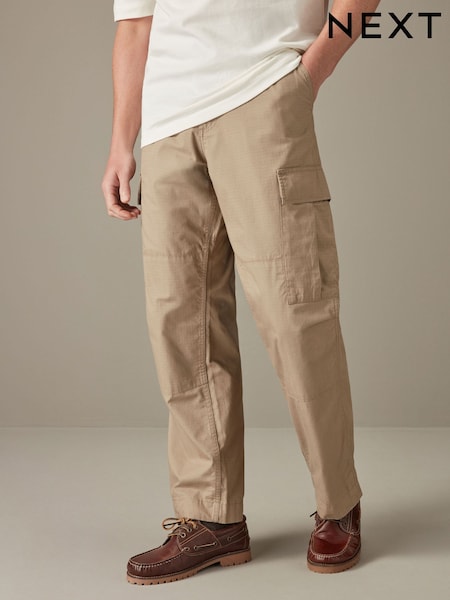 Stone Relaxed Fit Ripstop Cargo 100% Cotton Trousers (Q80828) | AED76