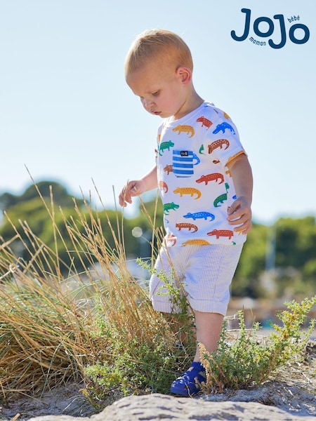 JoJo Maman Bébé White Crocodile Contrast Pocket T-Shirt (Q80854) | €23
