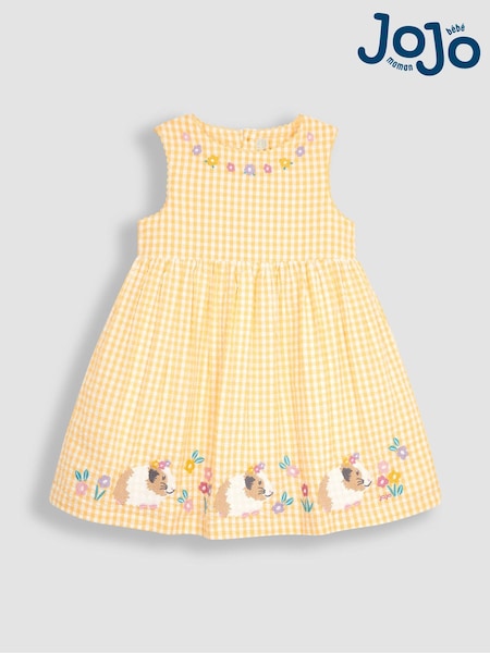 JoJo Maman Bébé Yellow Guinea Pig Appliqué Gingham Summer Dress (Q80861) | €42