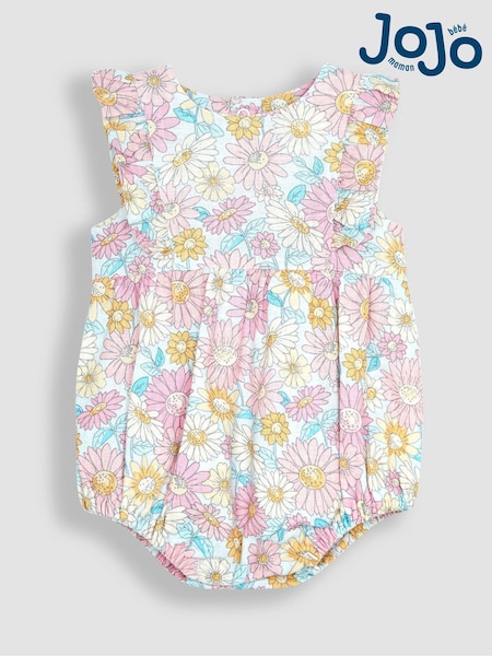 JoJo Maman Bébé Pink Sunflower Cotton Linen Bubble Romper (Q80908) | € 35