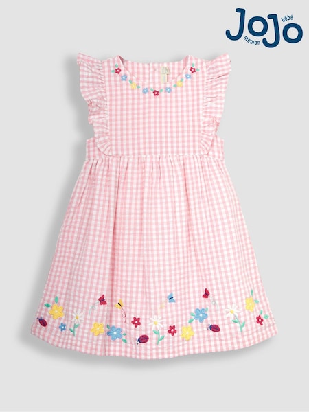 JoJo Maman Bébé Pink Daisy Applique Gingham Pretty Summer Dress (Q80931) | €42
