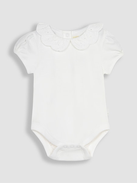 JoJo Maman Bébé White Broderie Scallop Collar Bodysuit (Q80950) | €21