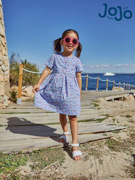 JoJo Maman Bébé Blue Nautical Wave Button Front Summer Dress (Q80951) | €39