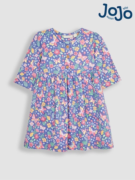 JoJo Maman Bébé Purple Butterfly Floral Button Front Pet In Pocket Button Front Dress (Q80961) | €37