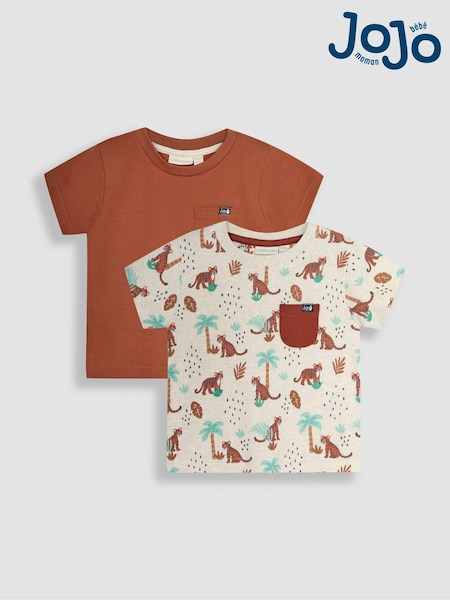 JoJo Maman Bébé Natural Tigers 2-Pack Pocket T-Shirts (Q80987) | €34