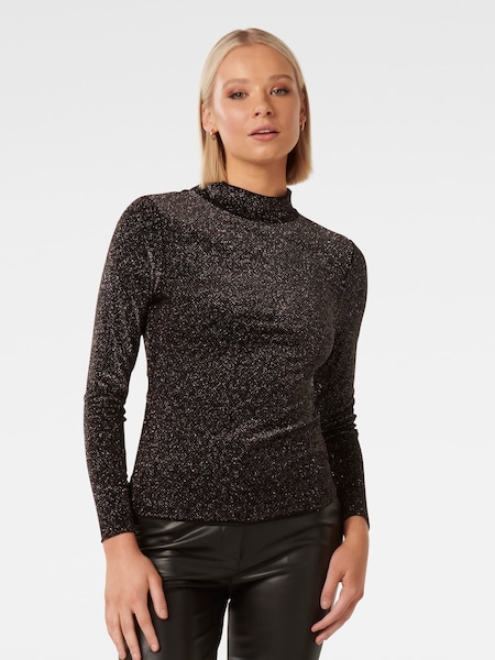 Forever New Black Marina Velvet High Neck Top (Q81009) | €31