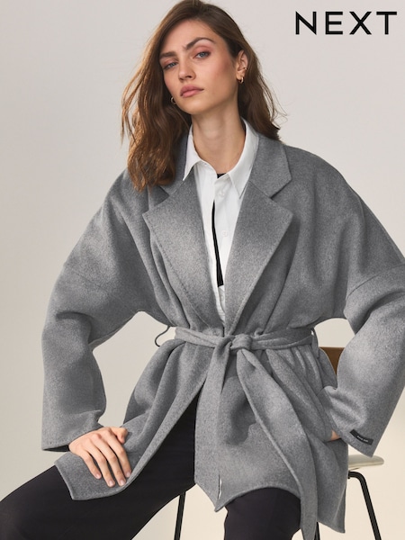 Grey Handsewn Wool Blend Belted Coat (Q81020) | € 52