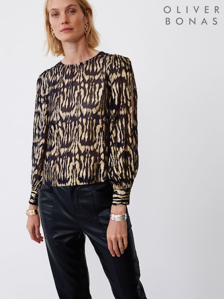 Oliver Bonas Natural Animal Metallic Gold Blouse (Q81068) | €27